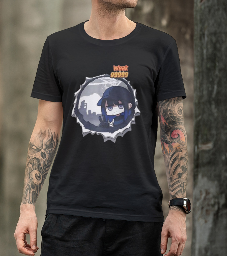 Weak 99999 Manga Anime Peace Sign Character In Dark Urban Scene T-Shirt