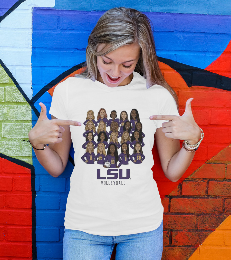 LSU Volleyball Women's Team Caricatures With Volleyball T-Shirt