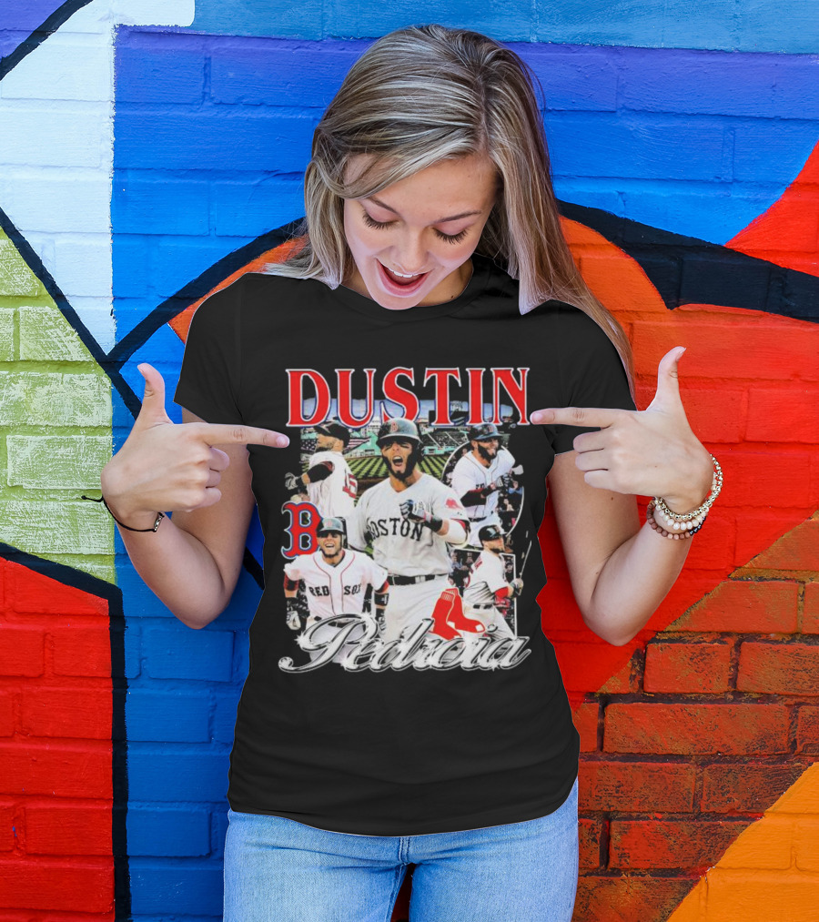 Dustin Pedroia Boston Red Sox Baseball Action Montage T-Shirt