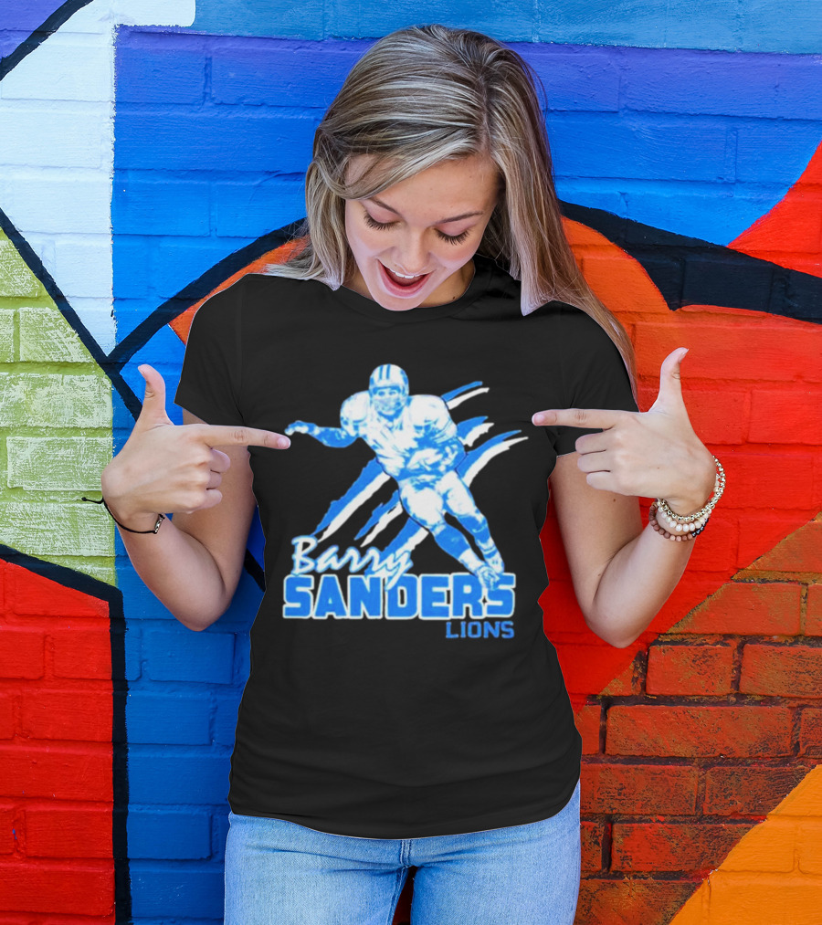 Barry Sanders Detroit Lions Running Back Iconic Blue T-Shirt