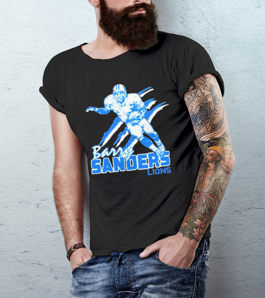 Barry Sanders Detroit Lions Running Back Iconic Blue T-Shirt