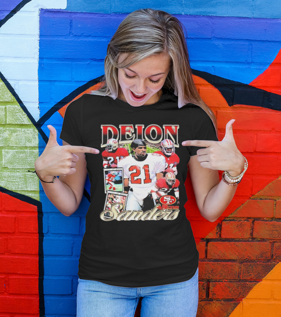 Deion Sanders San Francisco 49ers Football 21 Signature T-Shirt