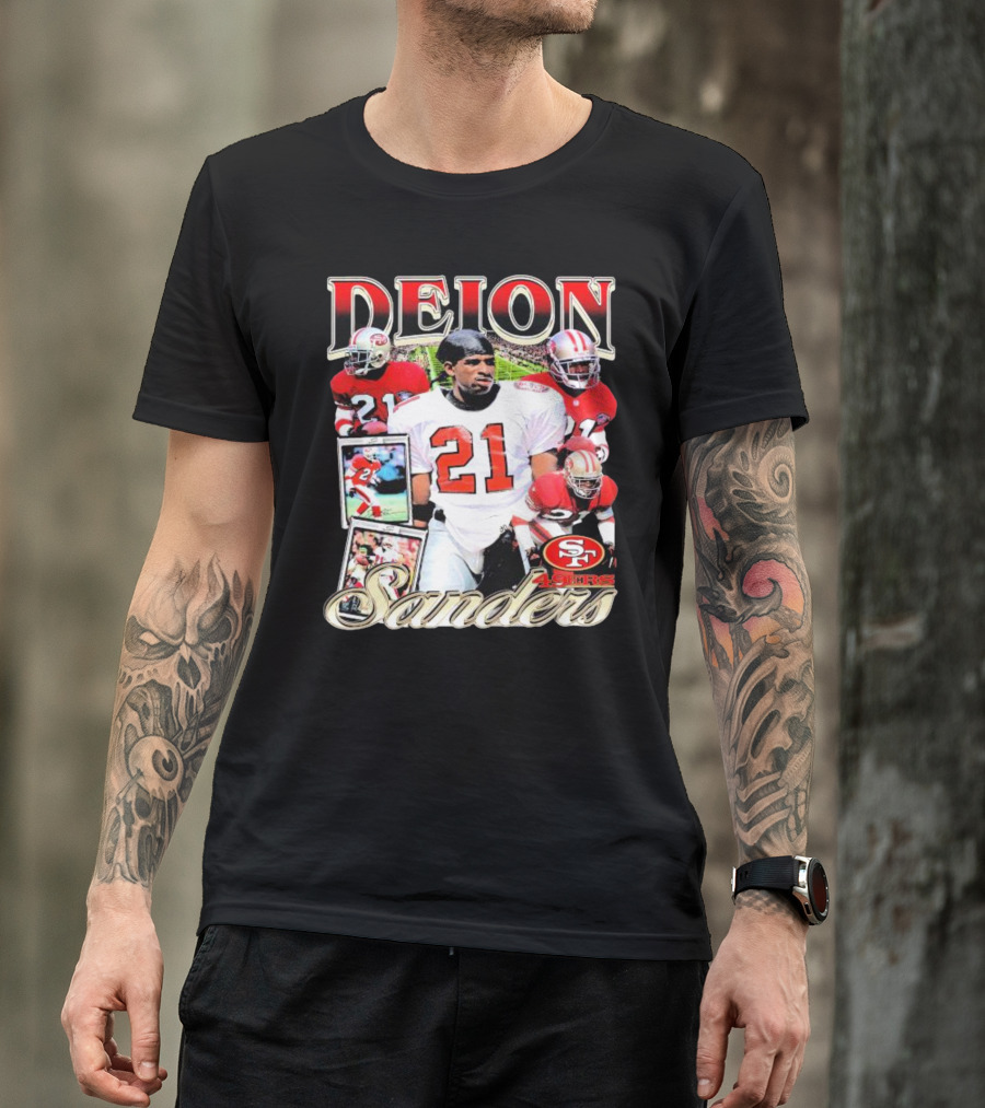 Deion Sanders San Francisco 49ers Football 21 Signature T-Shirt
