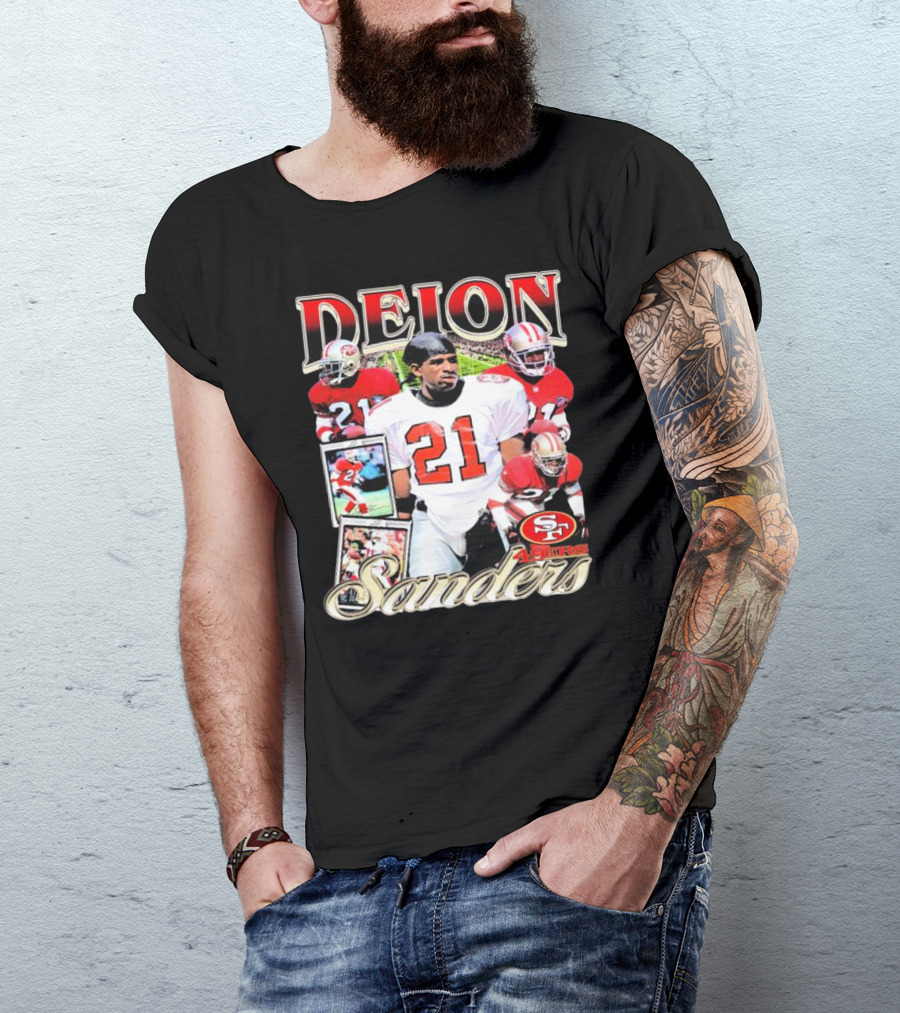 Deion Sanders San Francisco 49ers Football 21 Signature T-Shirt
