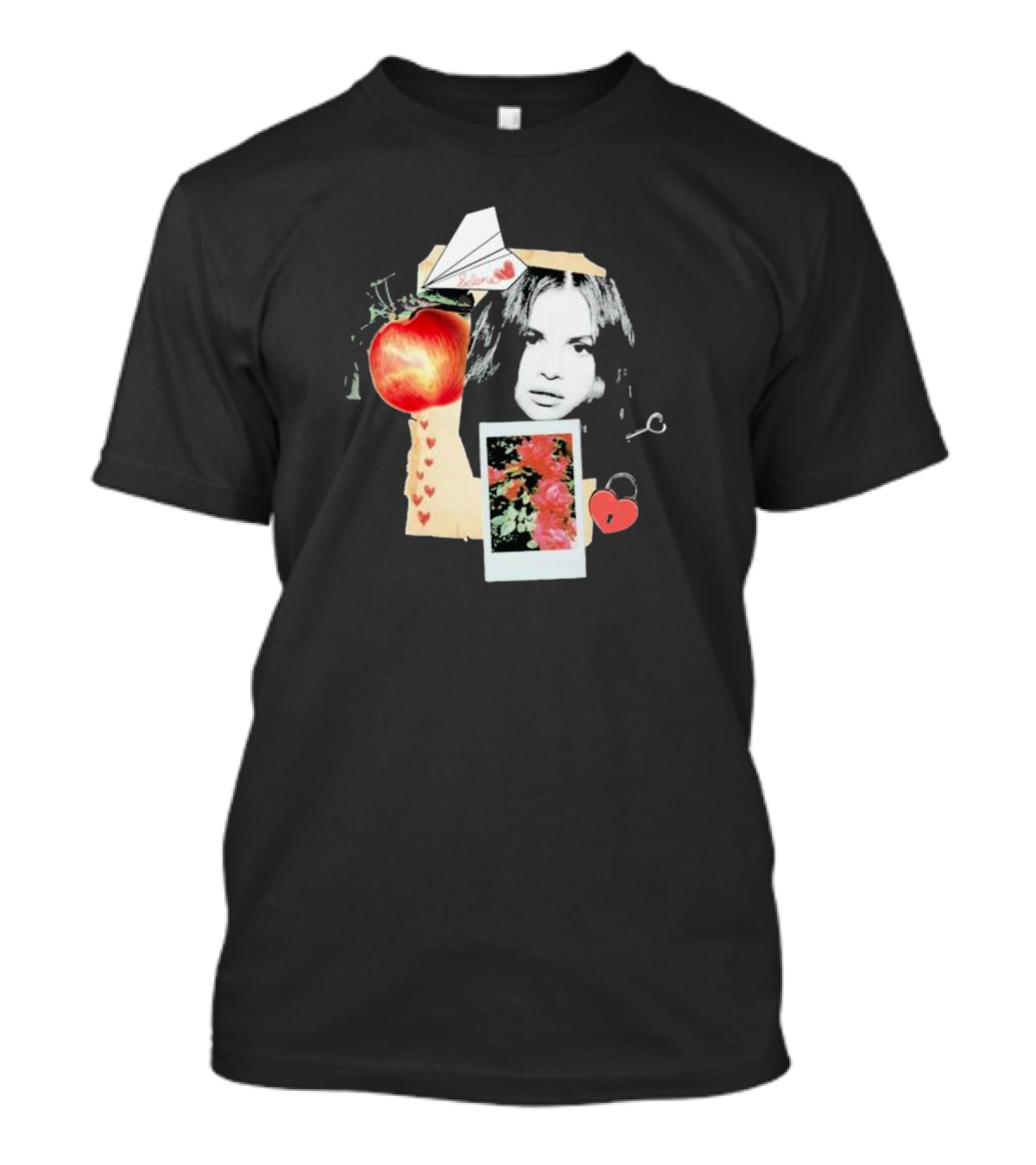 Selena Gomez Paper Plane Apple Heart Roses Collage T-Shirt