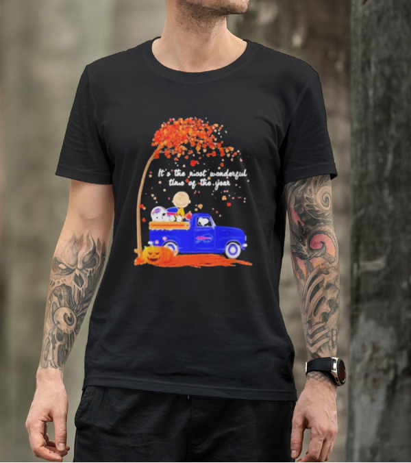 Snoopy And Charlie Brown Buffalo Bills It's The Most Wonderful Time Of The Year Autumn Truck Scene T-Shirt