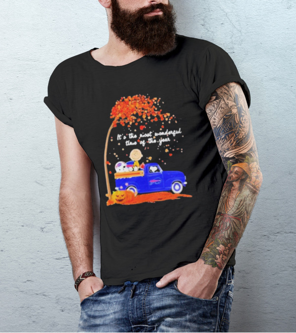 Snoopy And Charlie Brown Buffalo Bills It's The Most Wonderful Time Of The Year Autumn Truck Scene T-Shirt