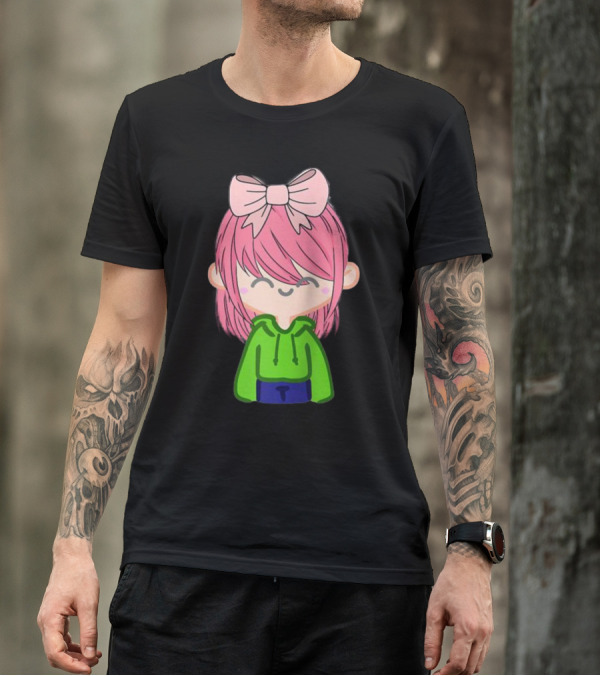 Alli Cat Pink Hair Girl Green Hoodie Bow Raglan Baseball T-Shirt