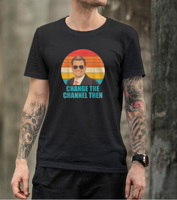 Change The Channel Then Retro Sunglasses News Anchor Stripes T-Shirt