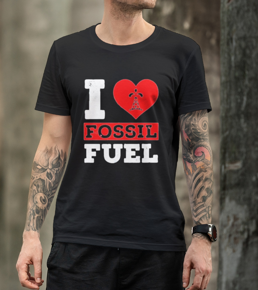 I Heart Fossil Fuel Iconic Oil Rig In Red Heart T-Shirt