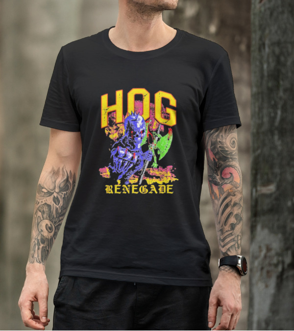 Hog Renegade Skeleton Warrior Graphic With Medieval Armor And Axe T-Shirt