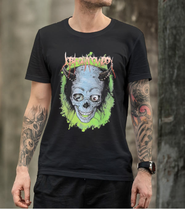Job For A Cowboy Demon Skull Green Background T-Shirt
