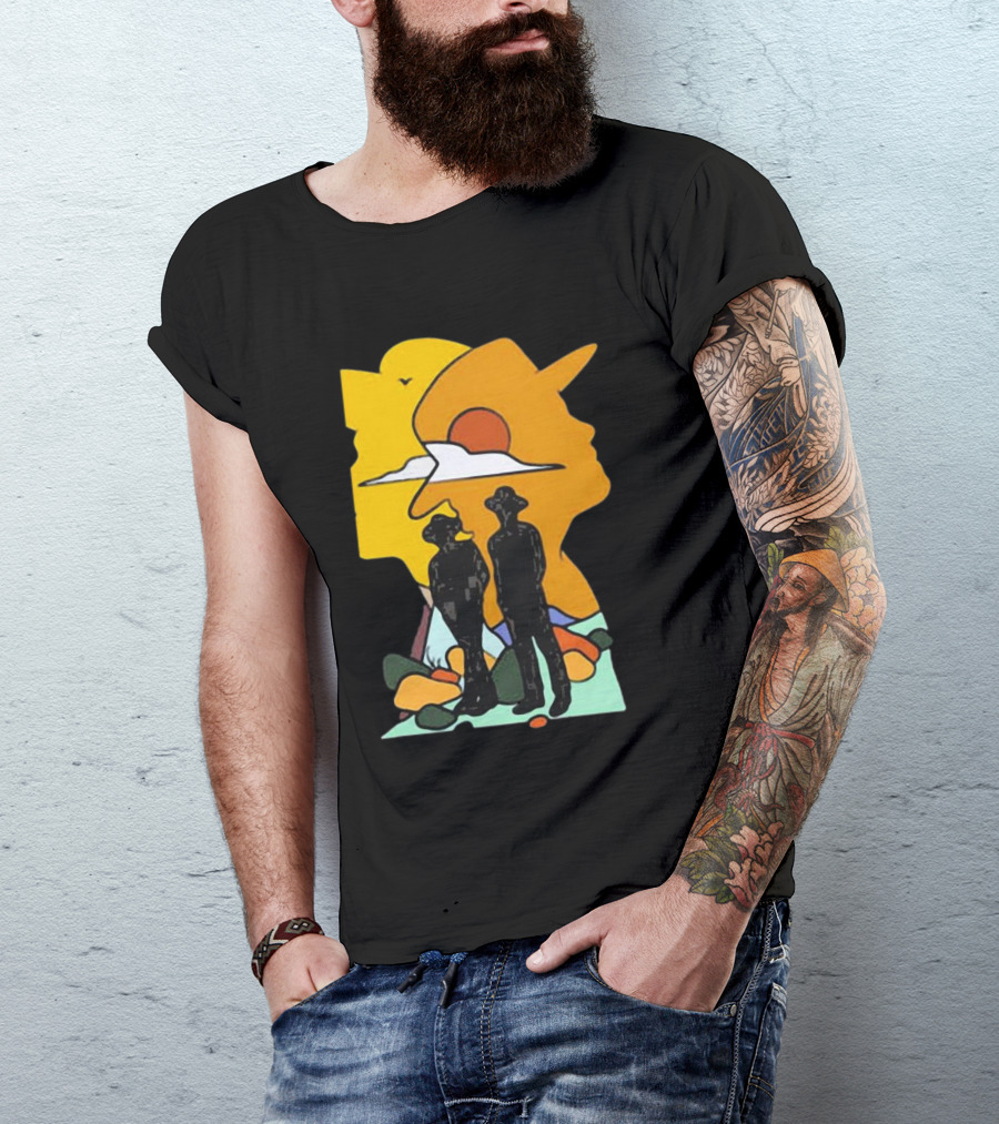 Custom Radio Company Cowboy Silhouettes Against Sunset And Mountains T-Shirt