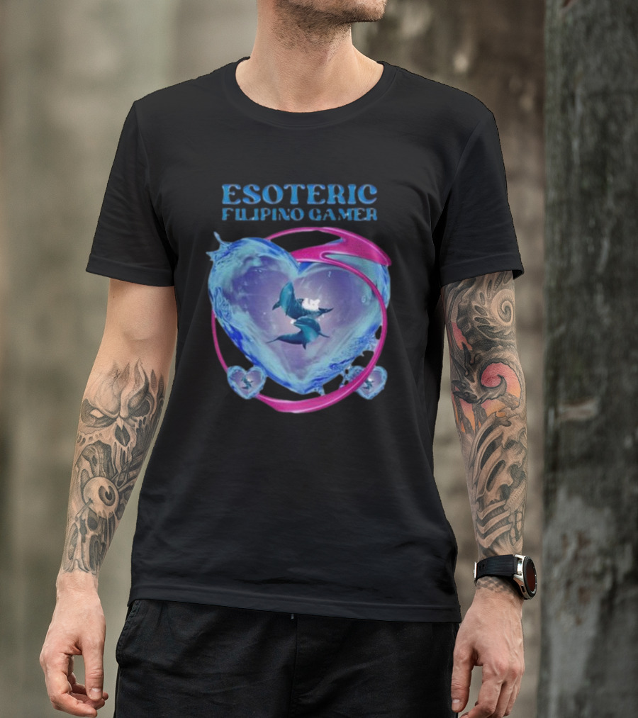 ESOTERIC FILIPINO GAMER Heart With Dolphins In Oceanic Sphere T-Shirt