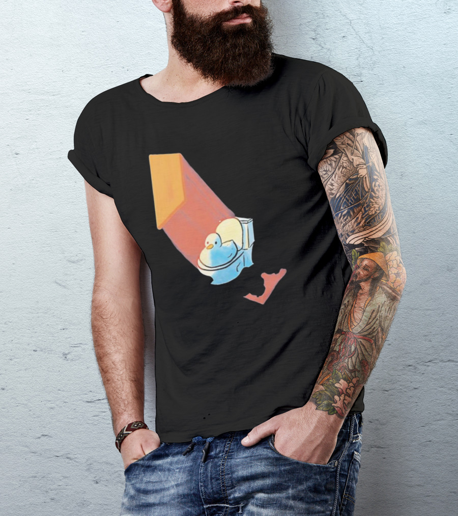 Groovy Space Duck Relaxing In Cosmic Beam On Toilet T-Shirt