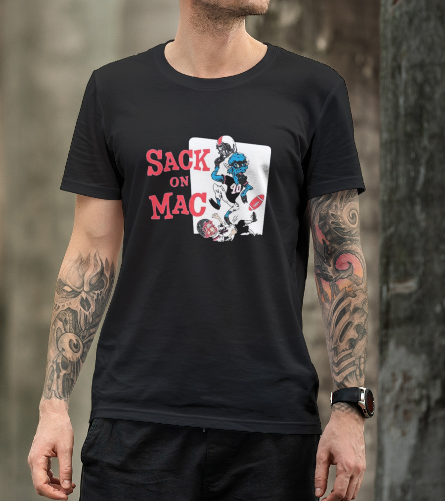 Sack On Mac NFL Football Cartoon Character Action T-Shirt