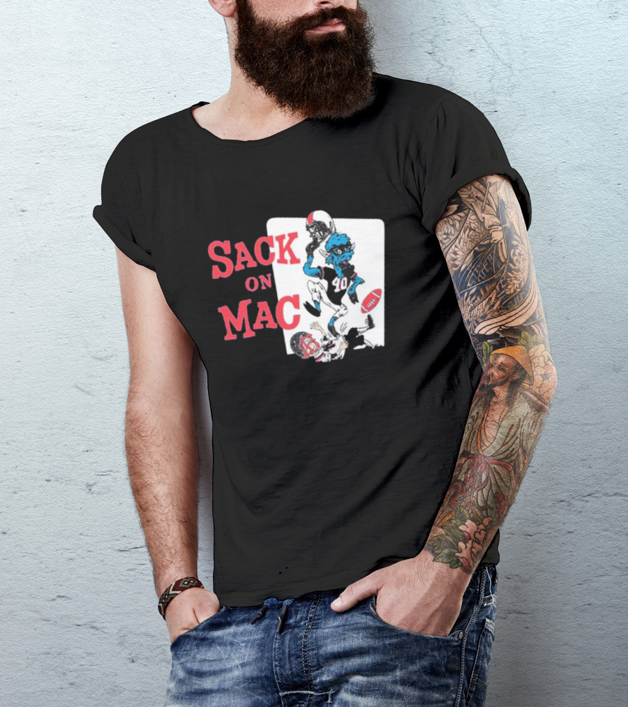 Sack On Mac NFL Football Cartoon Character Action T-Shirt