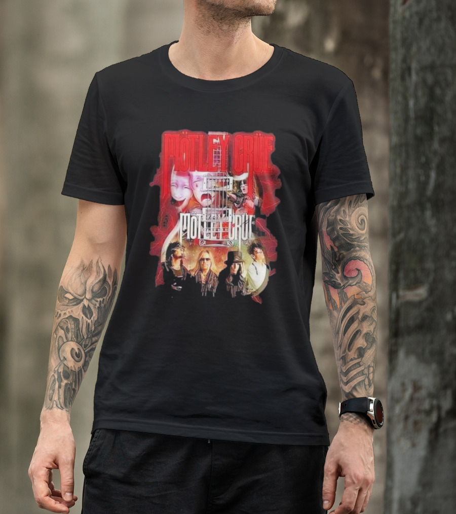 Motley Crue Rock Band Guitar With Faces T-Shirt