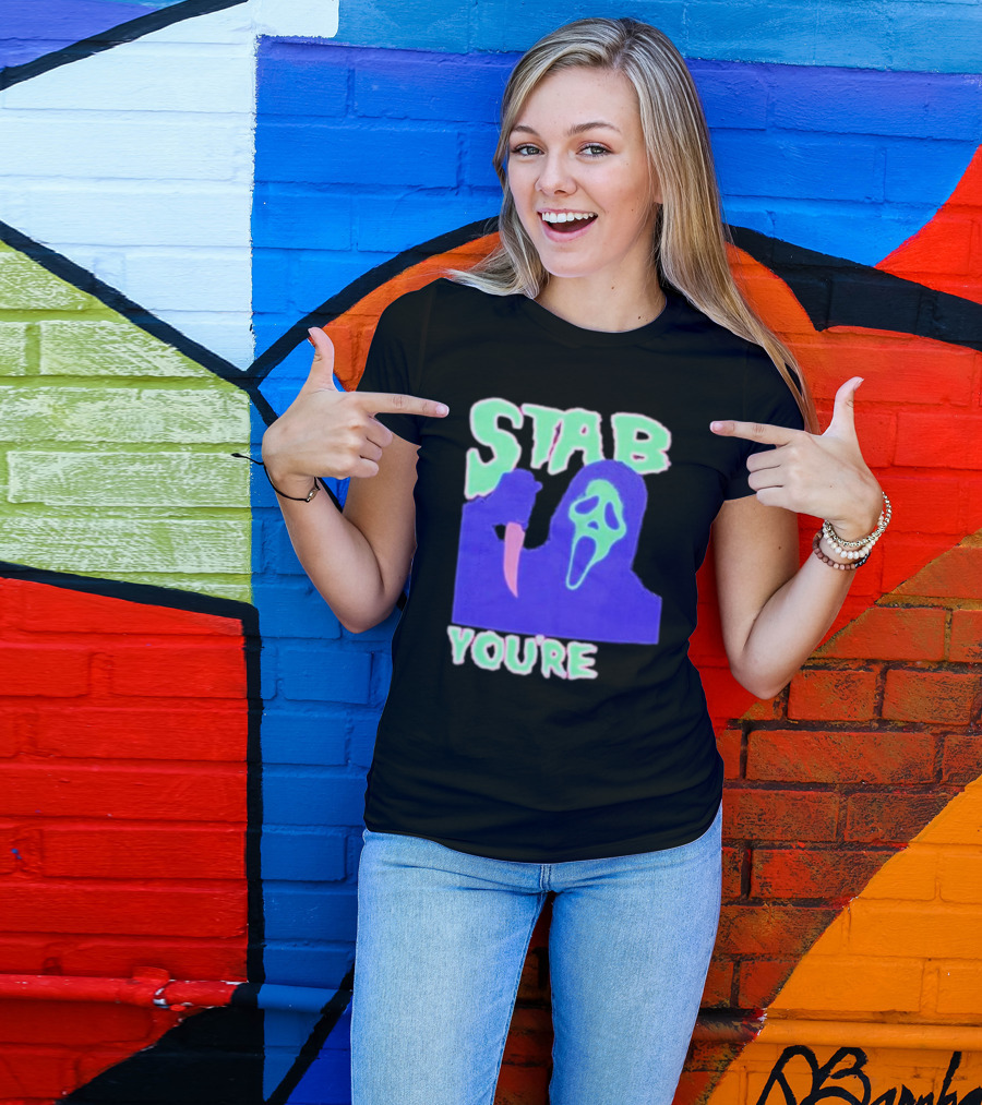 Stab You’re It Neon Horror Mask T-Shirt
