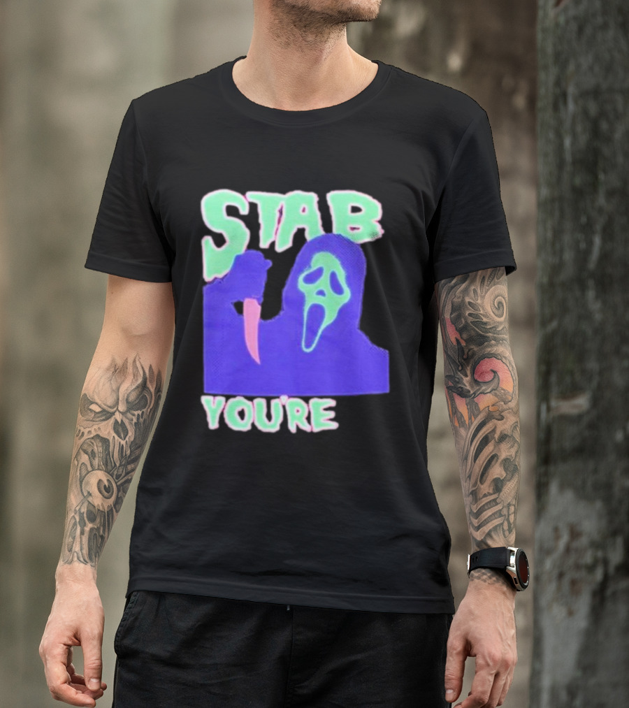 Stab You’re It Neon Horror Mask T-Shirt