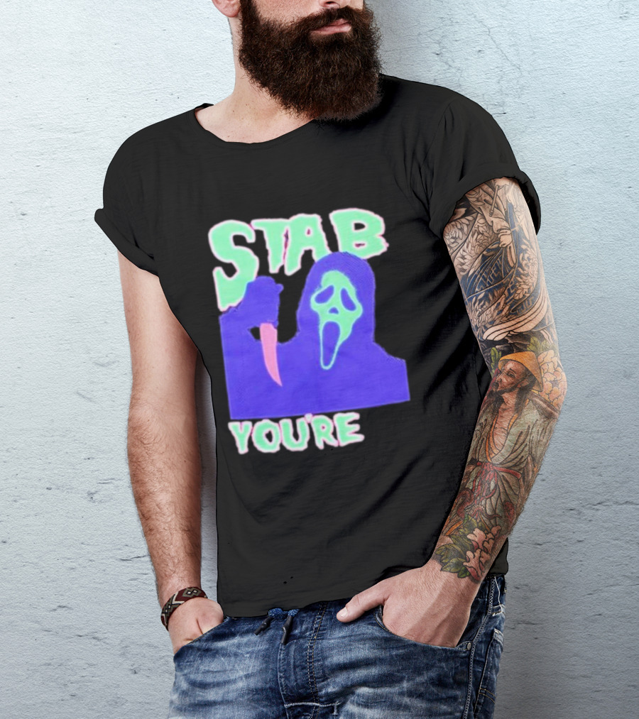 Stab You’re It Neon Horror Mask T-Shirt