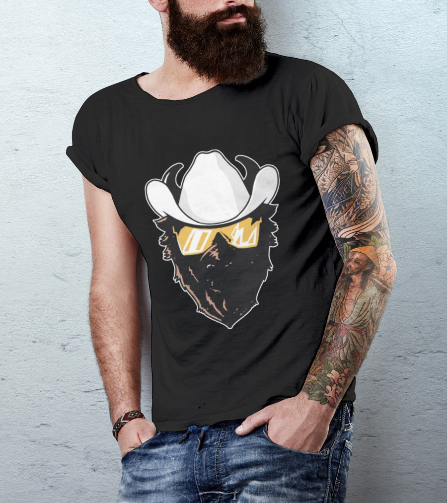 Cowboy Hats Sunglasses Buffalo Head White Hat Yellow Shades T-Shirt