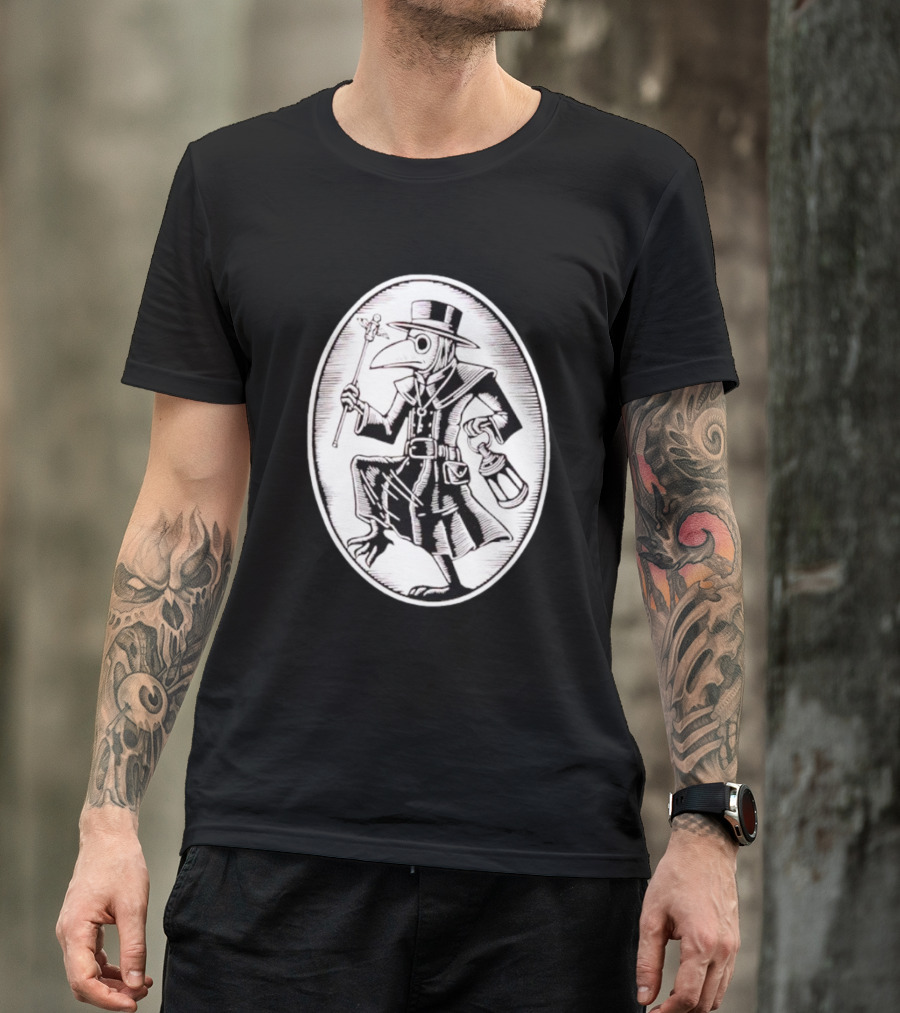 Plague Doctor In Oval Frame With Lantern And Staff T-Shirt
