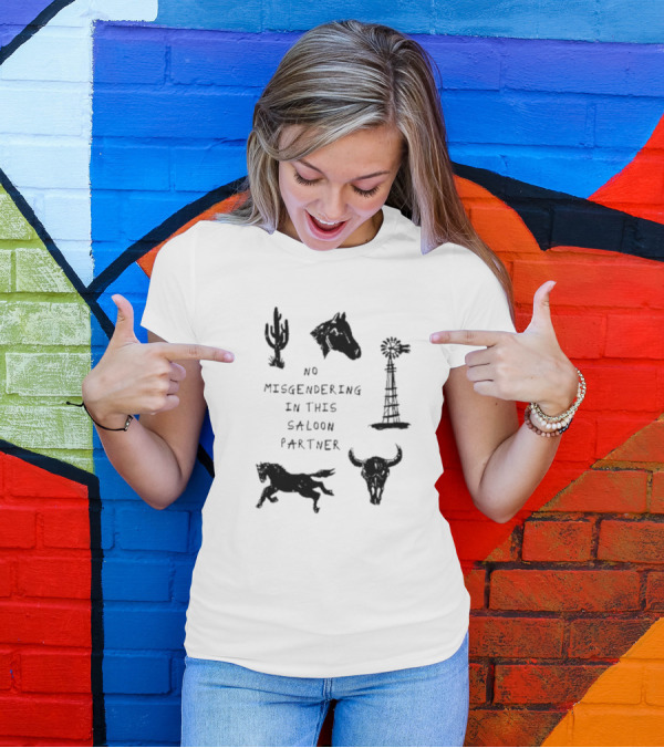 No Misgendering In This Saloon Partner Cactus Horse Windmill Skull Horse T-Shirt
