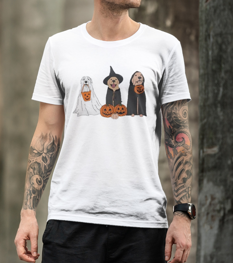 Ghost Dogs Halloween Pumpkin Witch Cloak Trio T-Shirt
