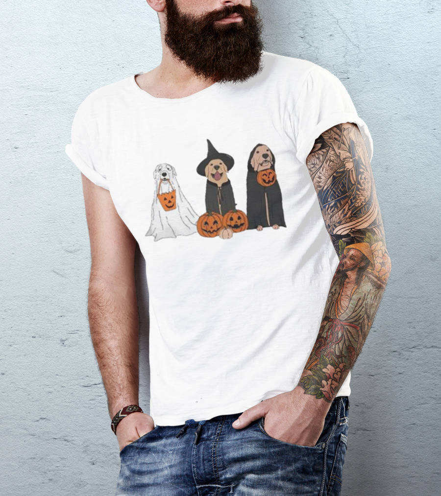 Ghost Dogs Halloween Pumpkin Witch Cloak Trio T-Shirt