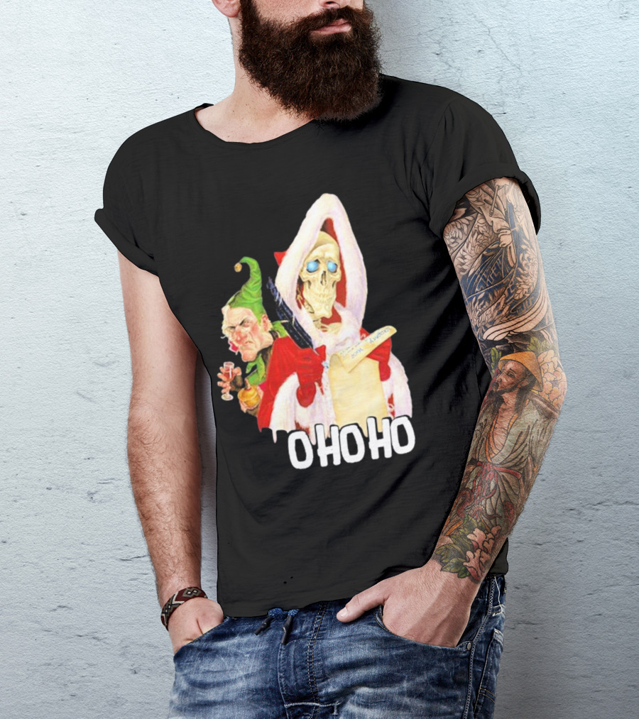 Death With Albert Skeleton Santa And Grumpy Elf Ho Ho Ho T-Shirt