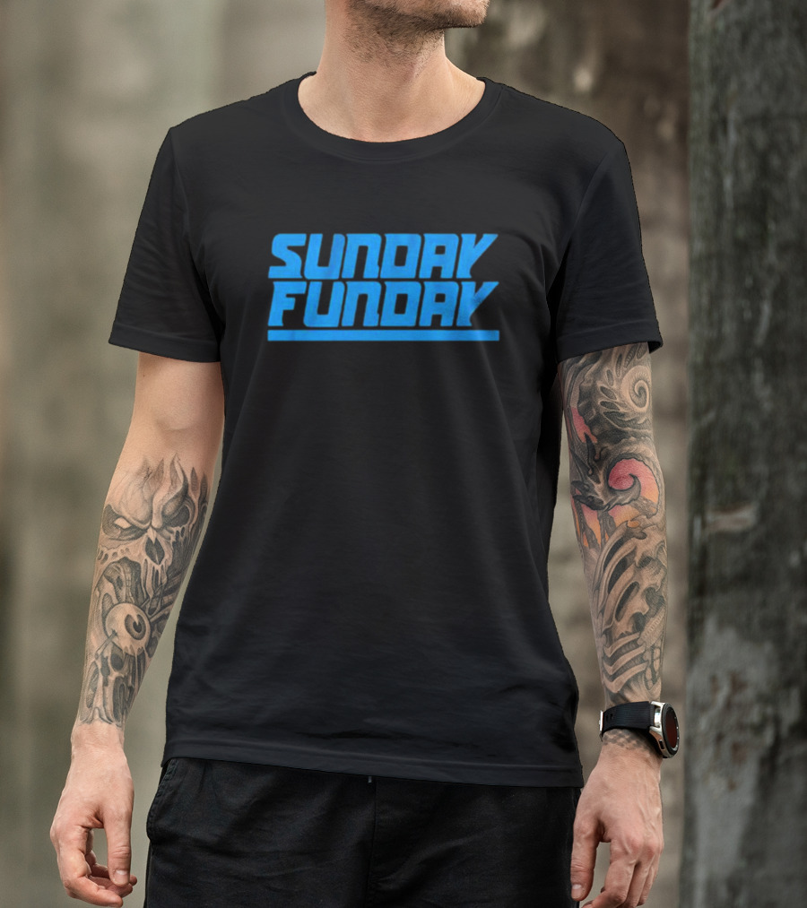 Sunday Funday Detroit Retro Blue Text T-Shirt