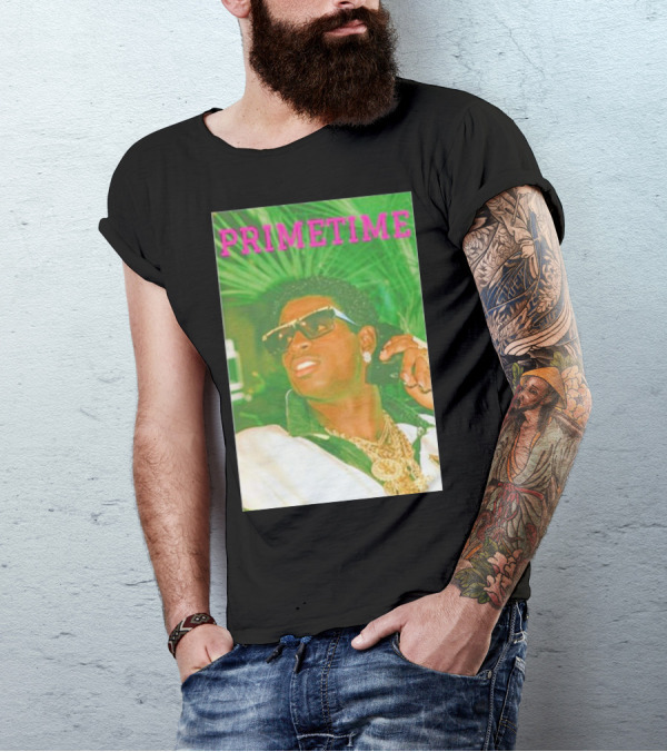 PRIMETIME Deion Sanders Sunglasses Gold Chains Retro Vibe T-Shirt