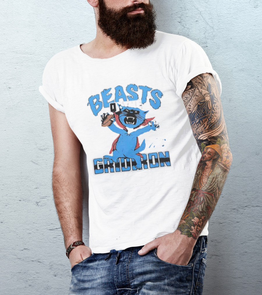Carolina Panthers Beasts Of The Gridiron Football Feline Roaring With Ball T-Shirt