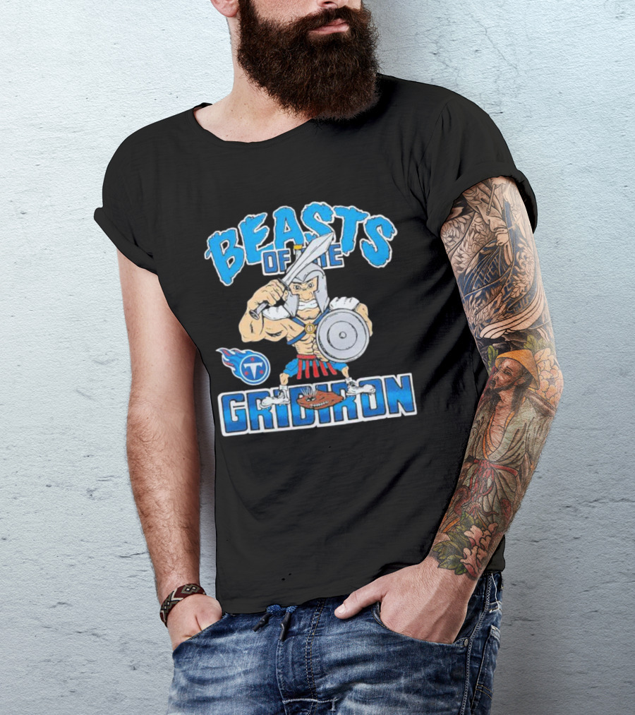 Tennessee Titans Beasts Of The Gridiron Warrior With Sword And Shield T-Shirt