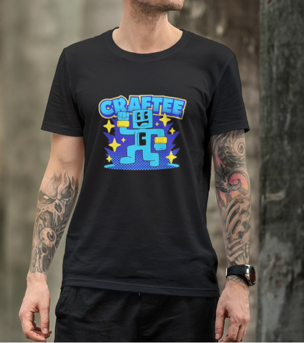 Craftee Pixel Character Level Up With Stars T-Shirt