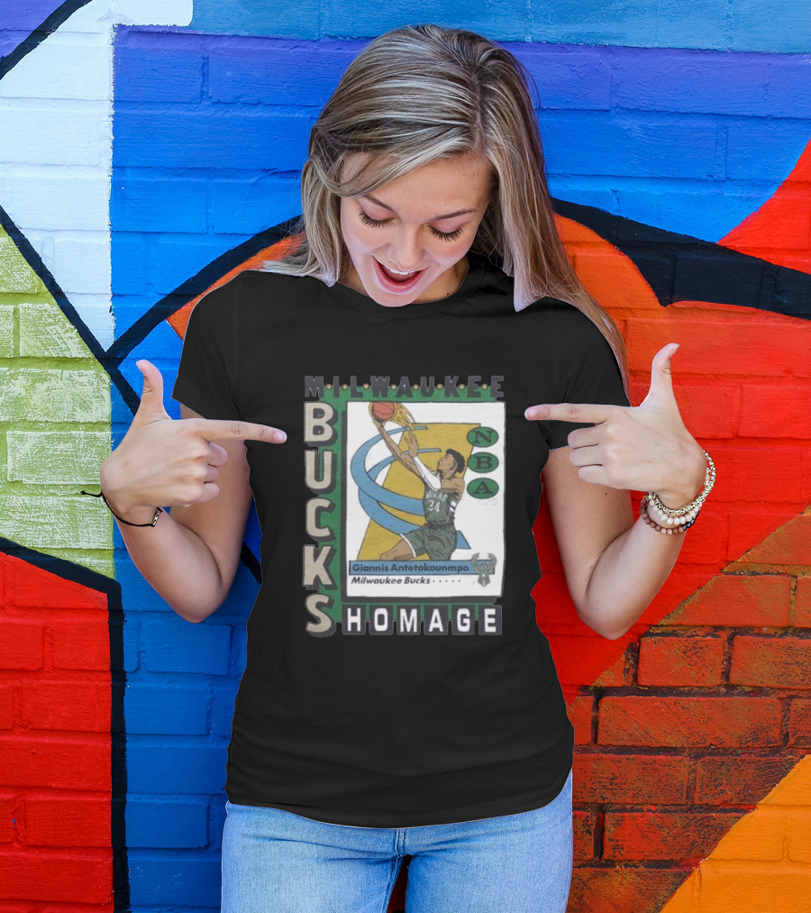 Milwaukee Bucks Giannis Antetokounmpo NBA Homage Trading Card T-Shirt