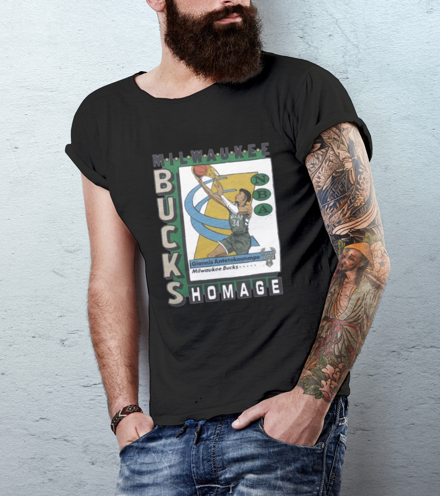 Milwaukee Bucks Giannis Antetokounmpo NBA Homage Trading Card T-Shirt