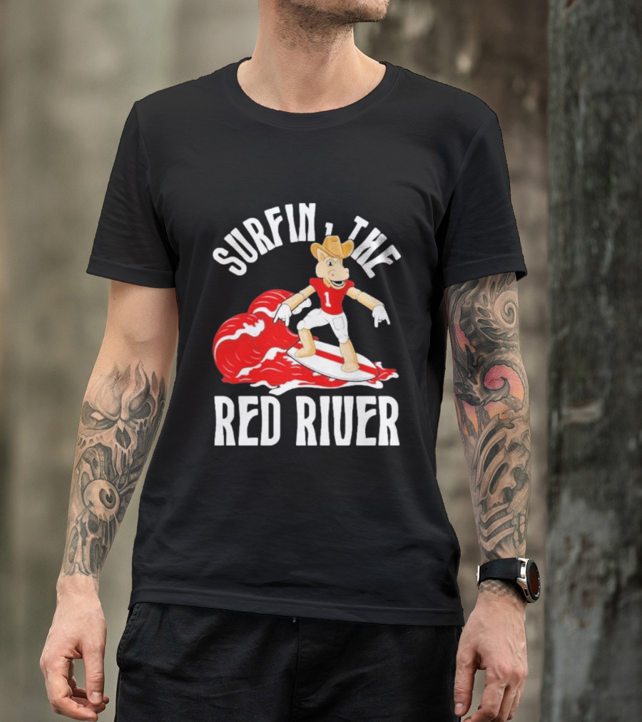 Surfin The Red River Rr Cowboy Surfboard Sports T-Shirt