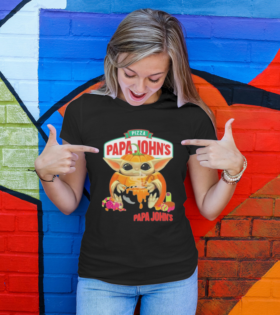 Papa John's Pizza Baby Yoda Pumpkin Halloween T-Shirt