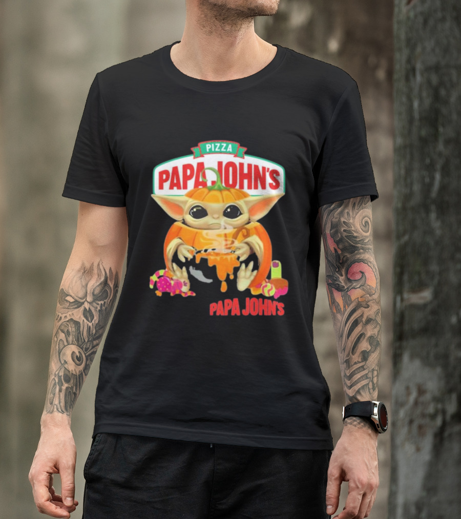 Papa John's Pizza Baby Yoda Pumpkin Halloween T-Shirt