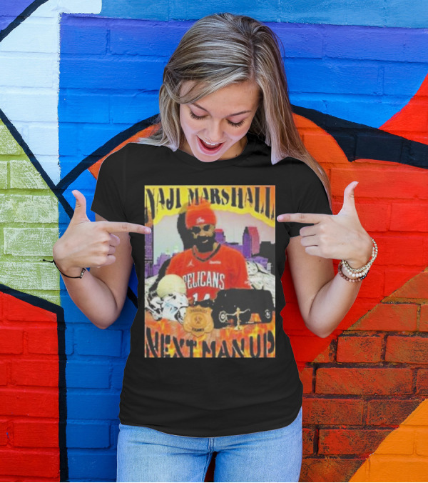 Naji Marshall Pelicans Next Man Up Badge Police Car City Background T-Shirt