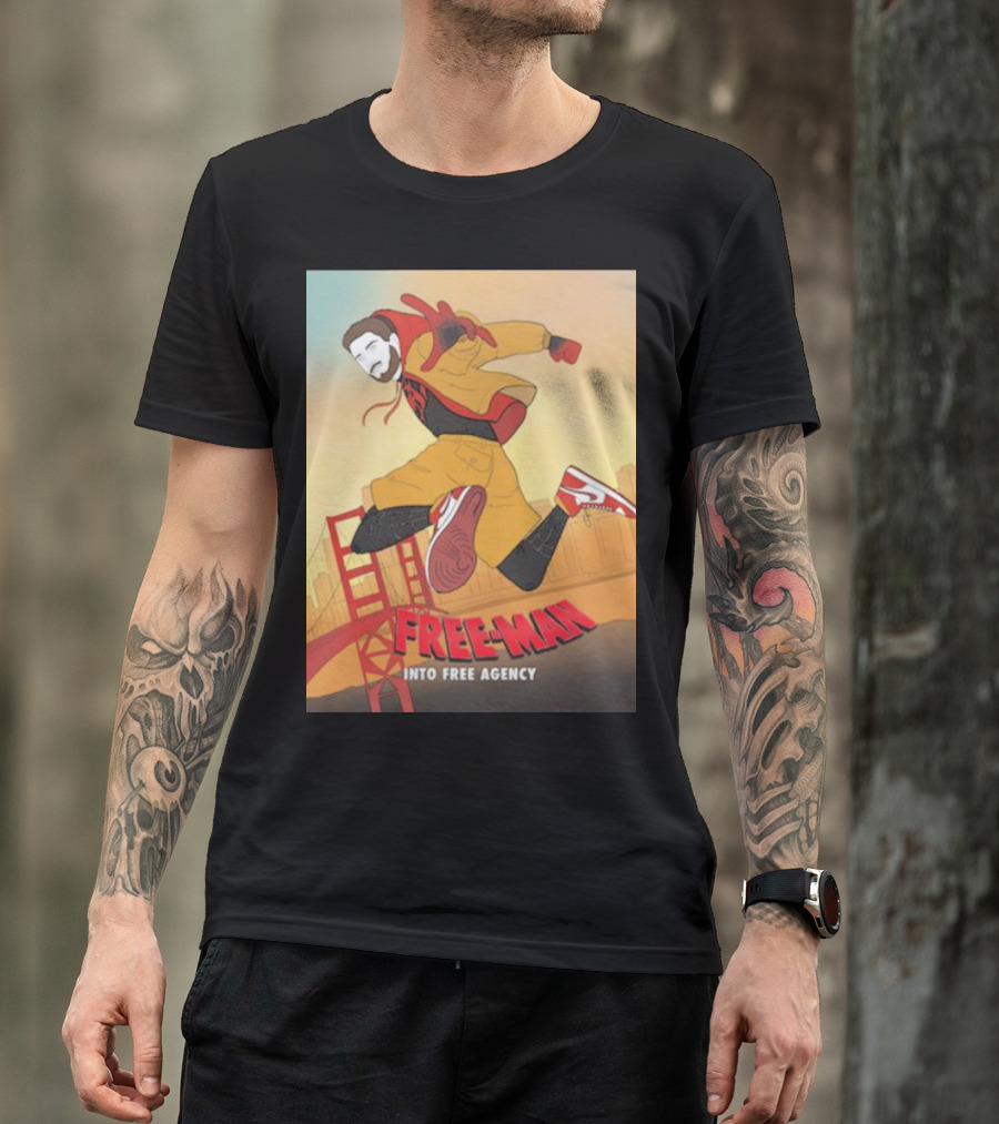 FREE-MAN Into Free Agency San Francisco Bridge Jumping Character T-Shirt