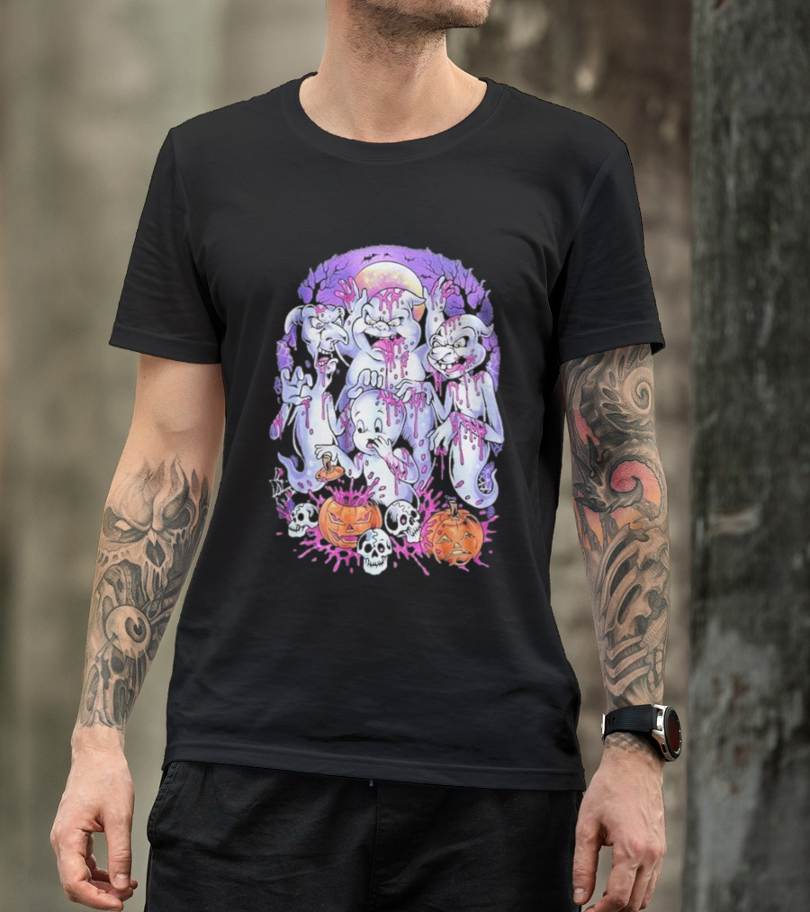 Peaked Apparel Halloween Ghosts With Pumpkins And Skulls T-Shirt