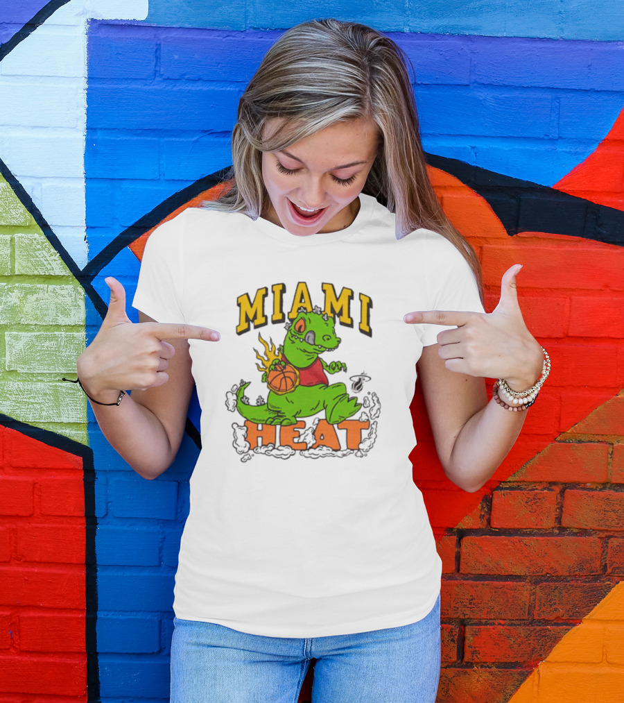 Miami Heat Reptar Holding Basketball Rugrats Crossover T-Shirt