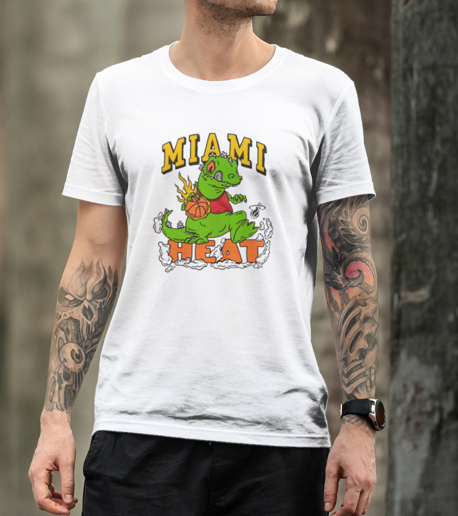 Miami Heat Reptar Holding Basketball Rugrats Crossover T-Shirt