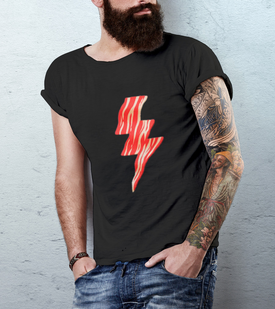 Last Man On Earth Bacon Lightning Bolt Striped 로고 T-Shirt