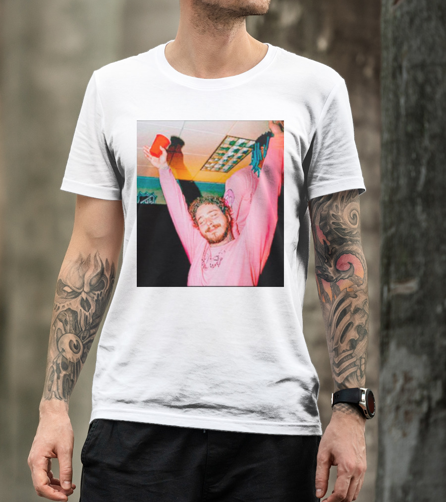 Malone Pink Shirt Red Cup Hands Up T-Shirt