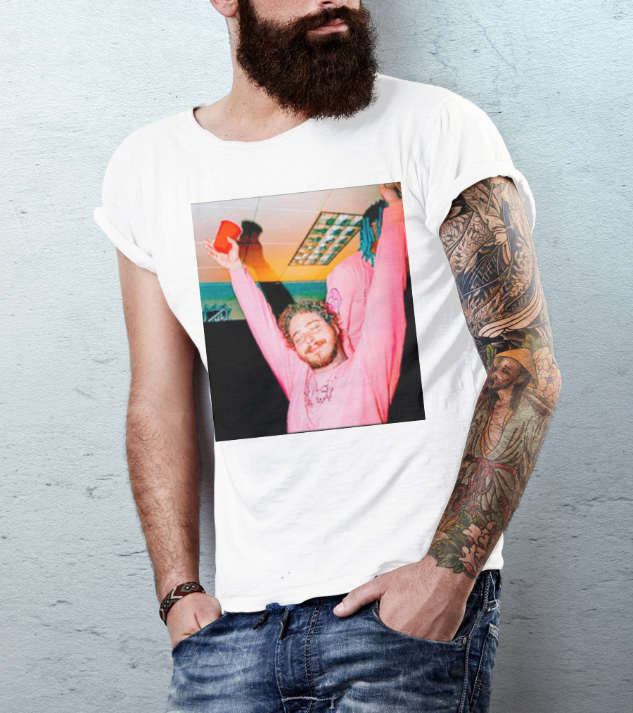 Malone Pink Shirt Red Cup Hands Up T-Shirt