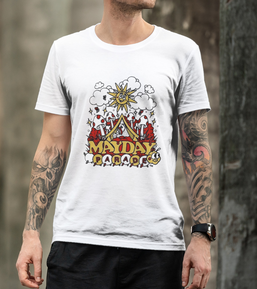 Mayday Parade Whimsical Sun And Mushrooms Caterpillar T-Shirt